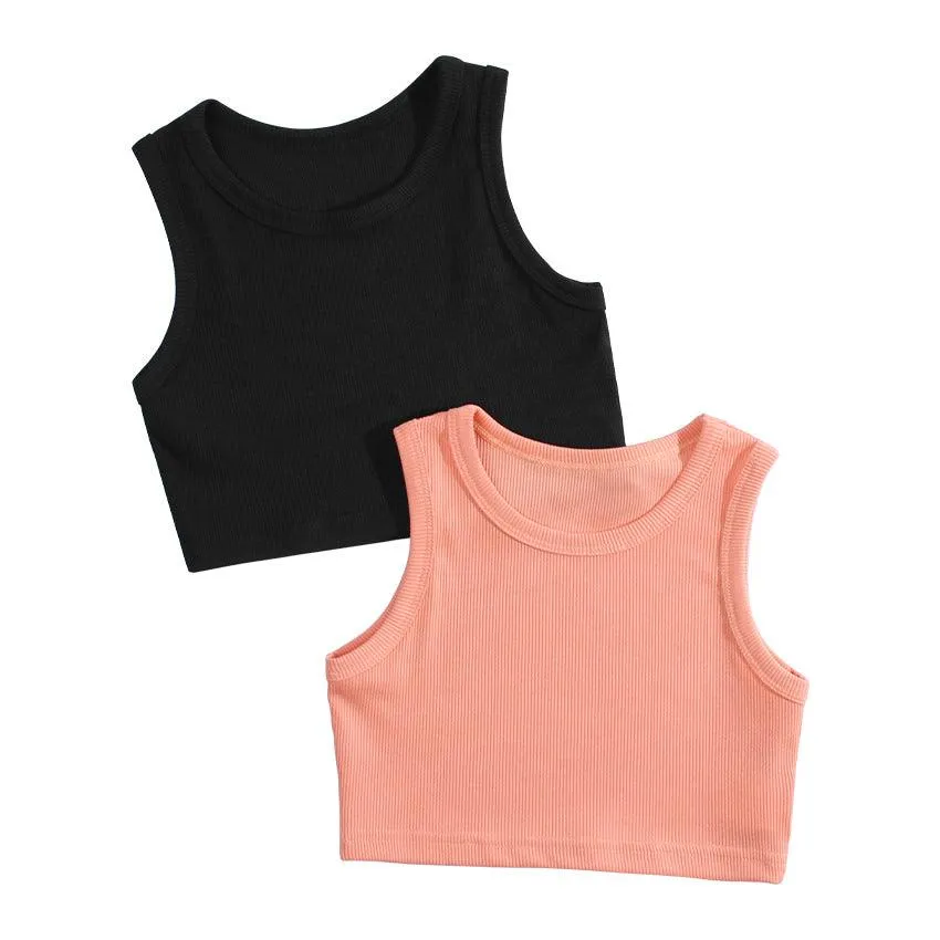 18M-6Y Toddler Girls Solid Color Crop Tank Tops Wholesale Little Girl Clothing