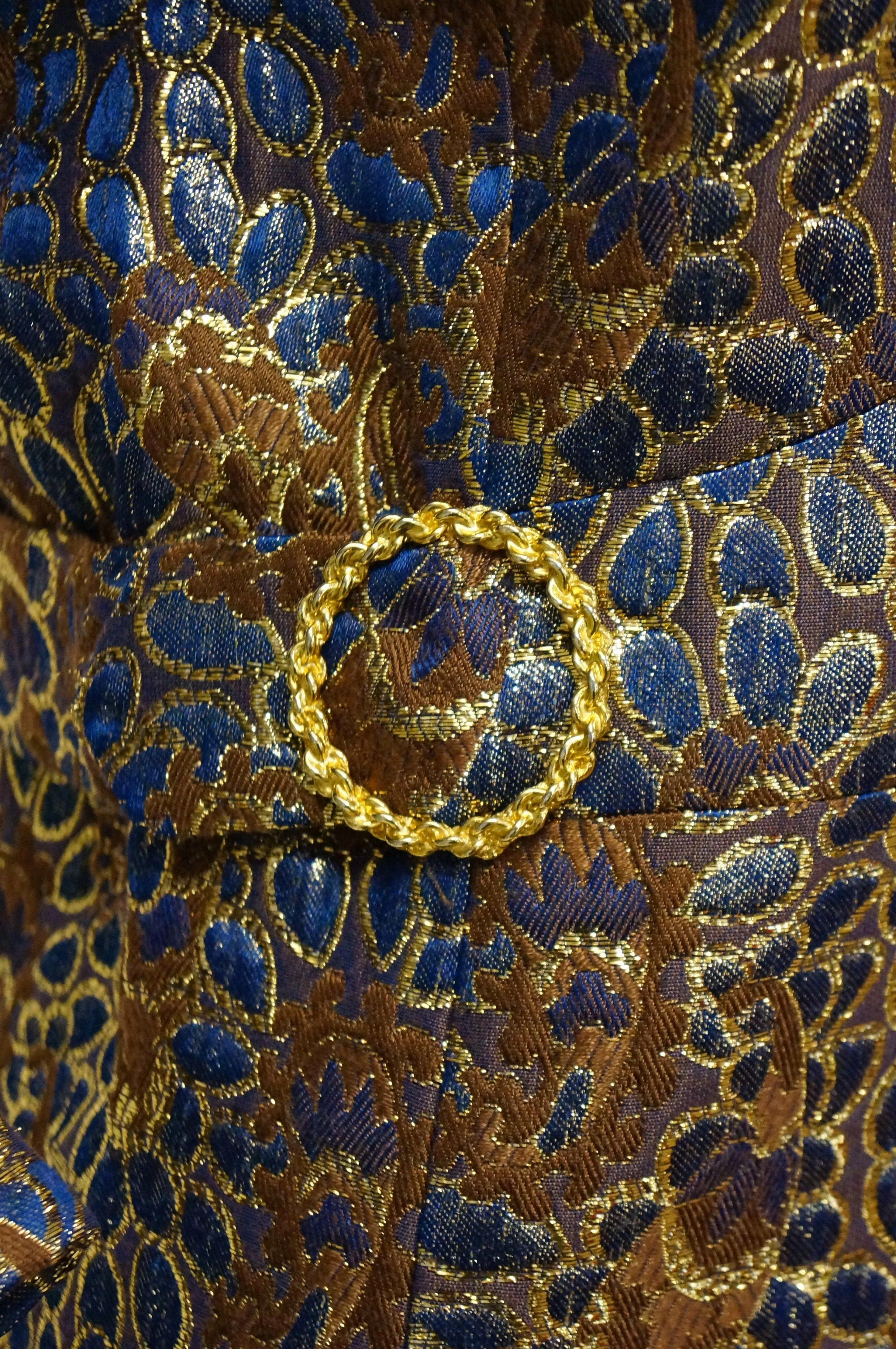 1960s Iridescent Blue and Brown Floral Brocade Mod Dress