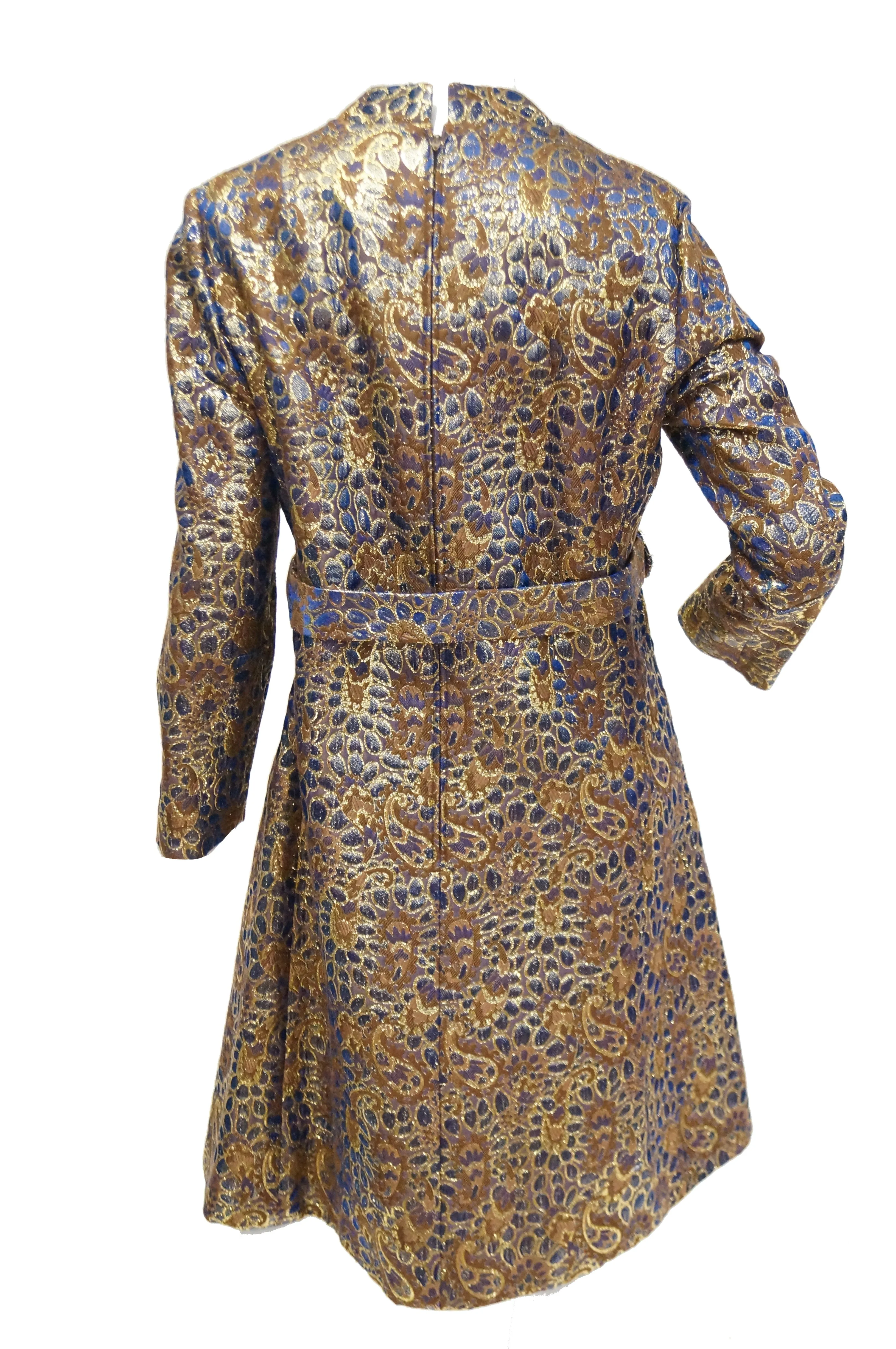 1960s Iridescent Blue and Brown Floral Brocade Mod Dress