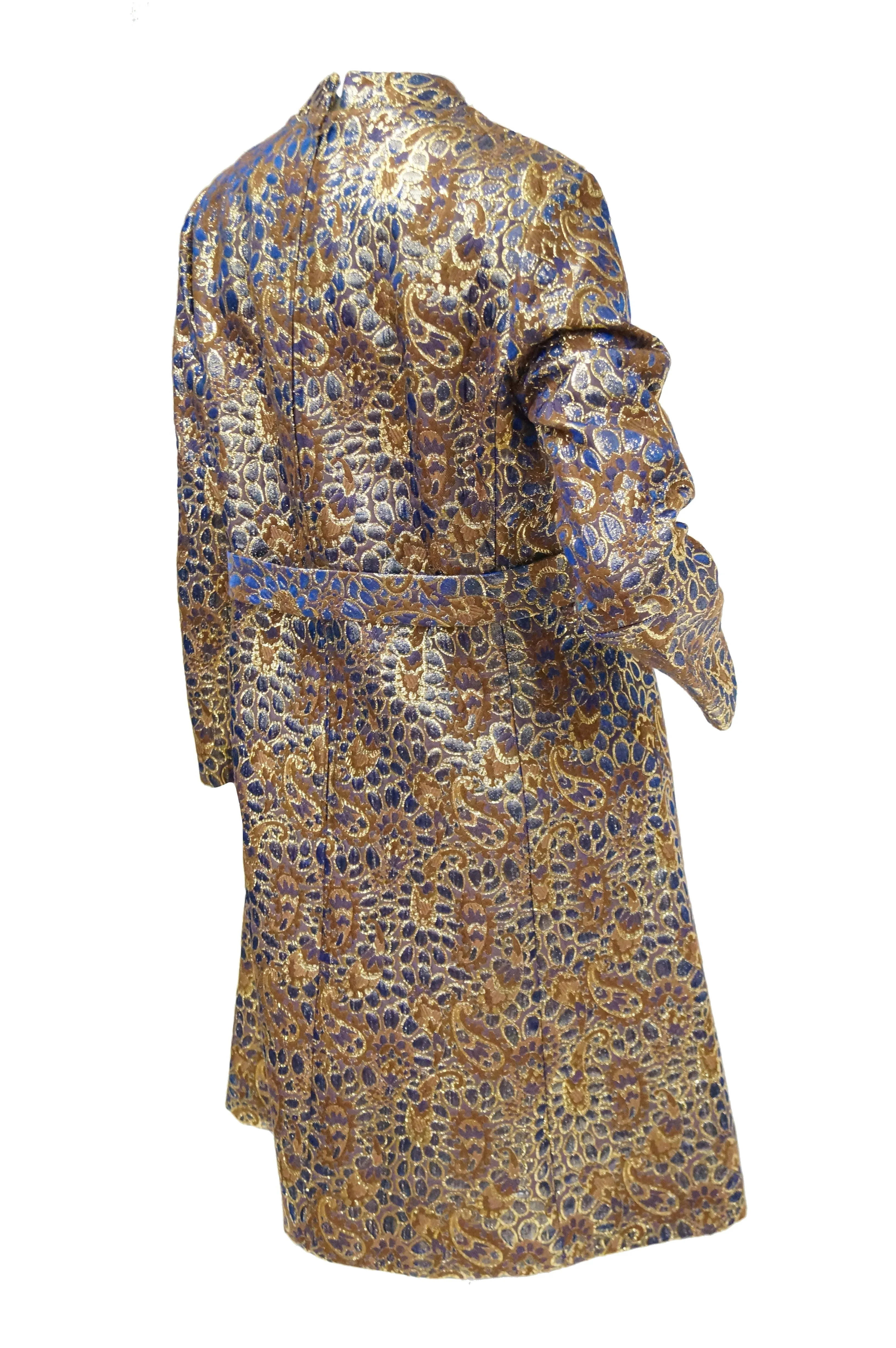 1960s Iridescent Blue and Brown Floral Brocade Mod Dress