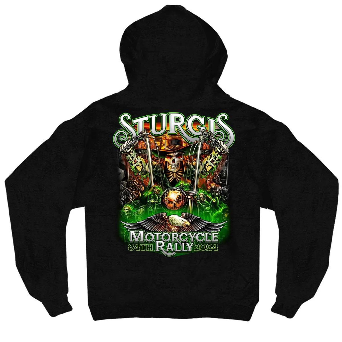 2024 Sturgis #1 Men's Design Eagle & Skull Black Motorcycle Rally Zip Up Hoodie SPB4102