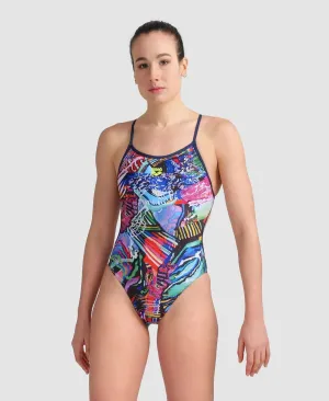 arena Women's Lace Back Allover One Piece Swimsuit