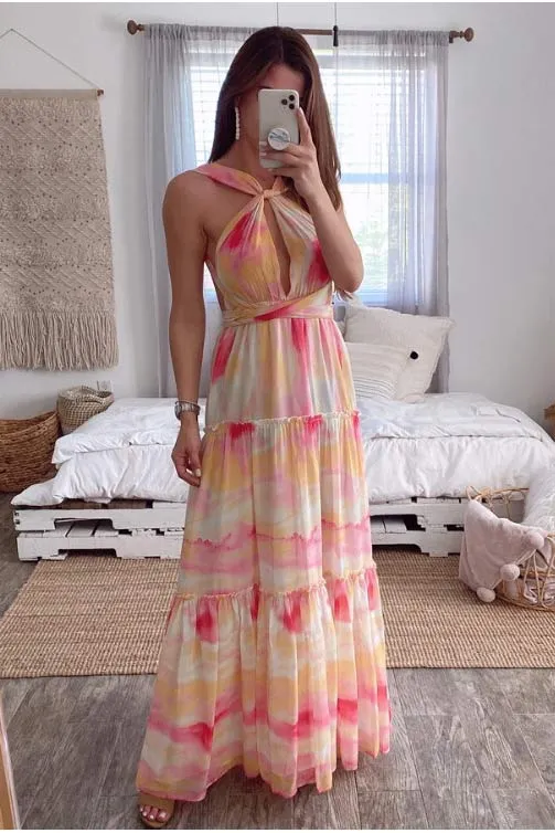 Backless A-Line Chiffon Maxi Dress