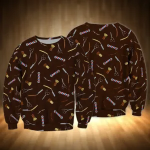 Barber Shop Tool Brown Pattern 3D Sweatshirt Hoodie Shirts, Barber Christmas Shirt