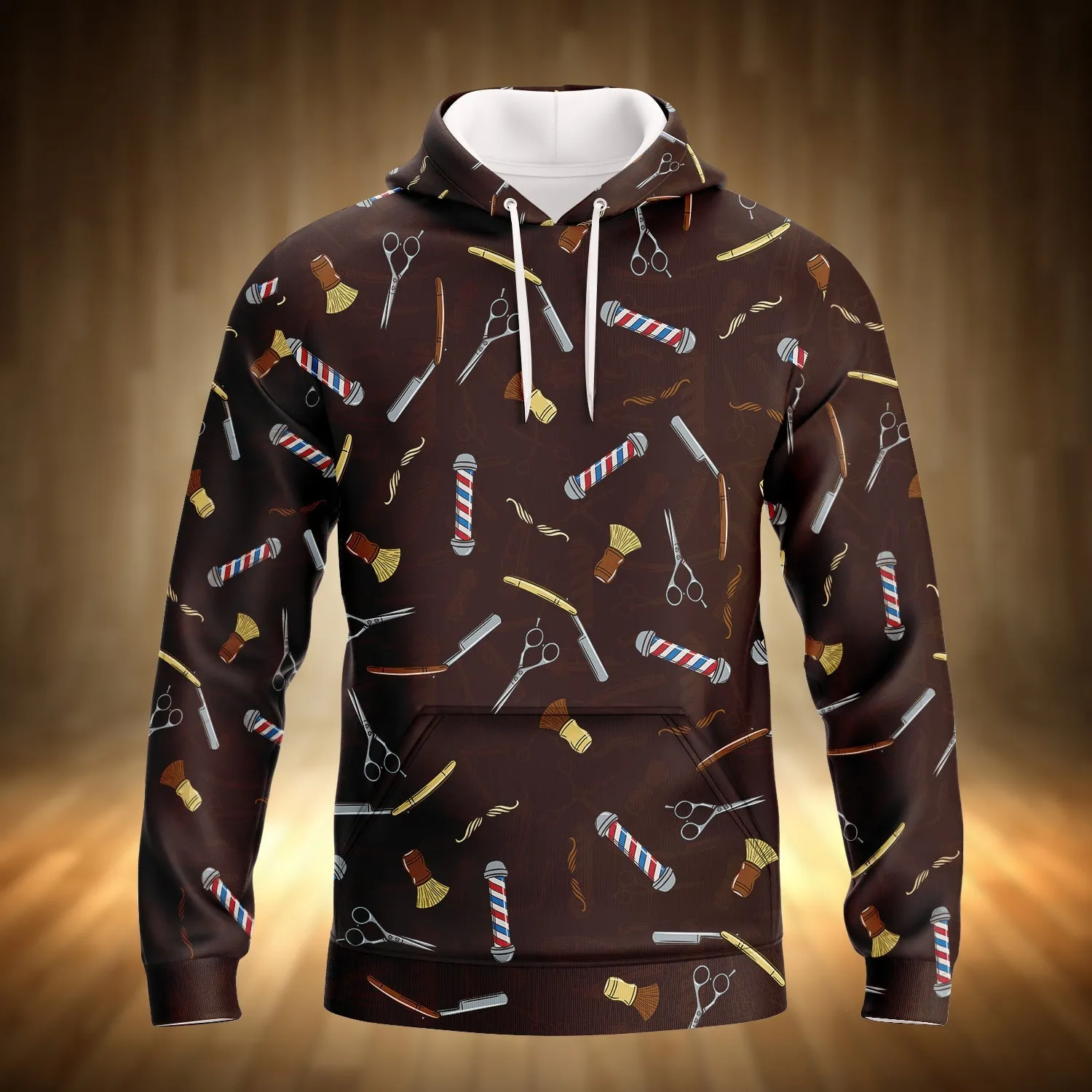 Barber Shop Tool Brown Pattern 3D Sweatshirt Hoodie Shirts, Barber Christmas Shirt