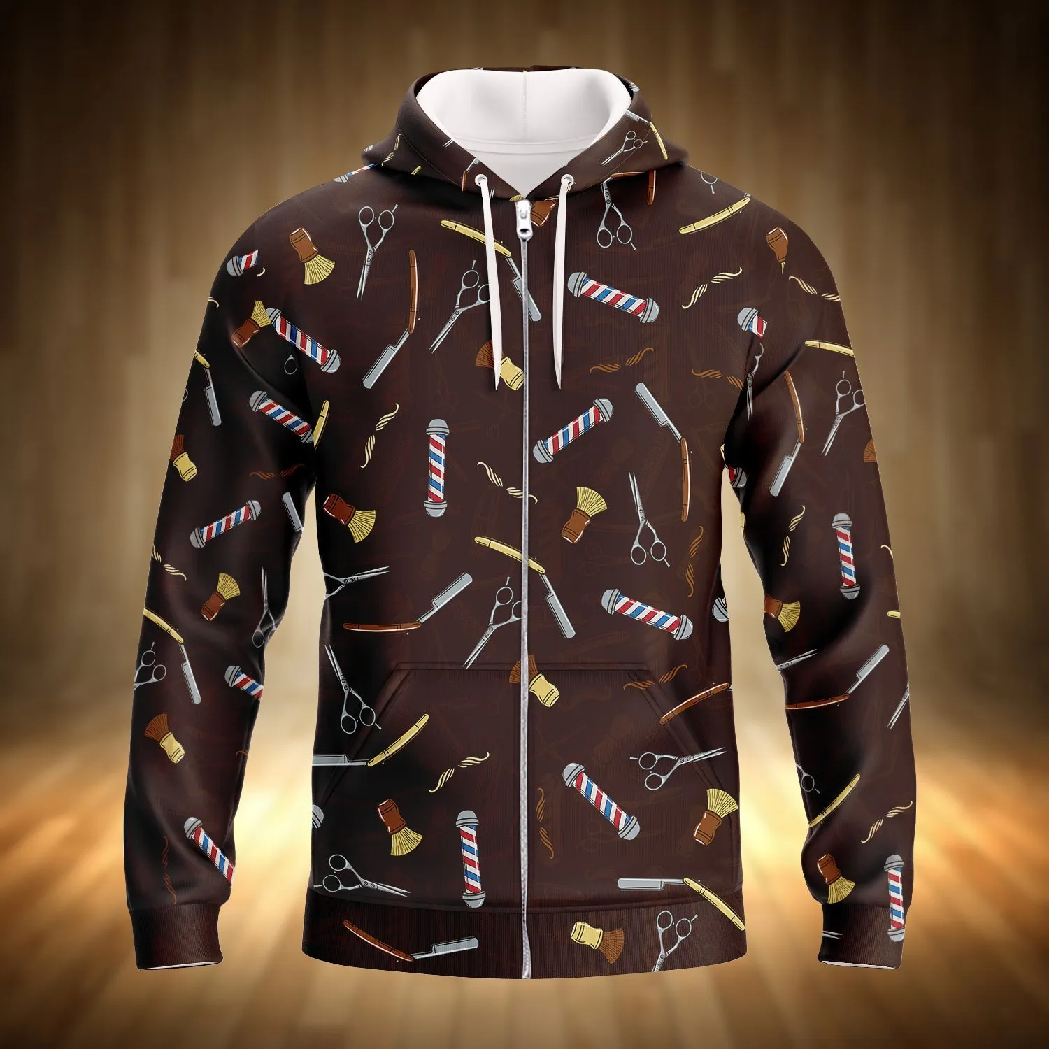 Barber Shop Tool Brown Pattern 3D Sweatshirt Hoodie Shirts, Barber Christmas Shirt