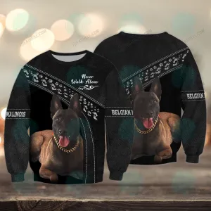 Belgian Malinois Love Black and Pink Never Walk Alone 3D Full Print Christmas Sweatshirt Shirts