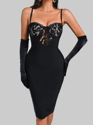 Black Lace Halter Sleeveless Backless Bandage Dress