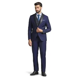 blackberrys Luxe Three Piece Navy Textured Formal Suit - Vestin