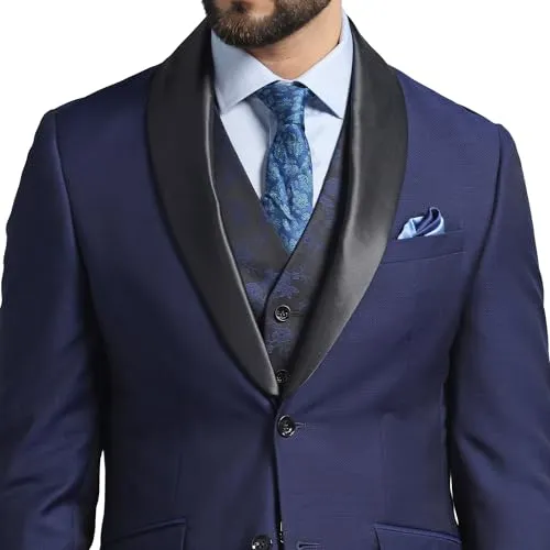 blackberrys Luxe Three Piece Navy Textured Formal Suit - Vestin