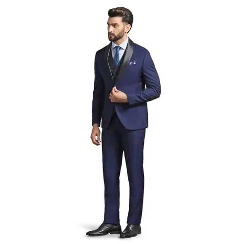 blackberrys Luxe Three Piece Navy Textured Formal Suit - Vestin