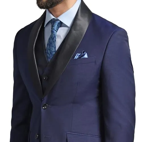 blackberrys Luxe Three Piece Navy Textured Formal Suit - Vestin