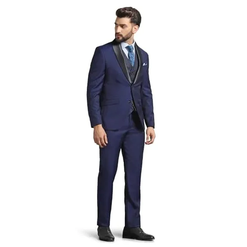 blackberrys Luxe Three Piece Navy Textured Formal Suit - Vestin