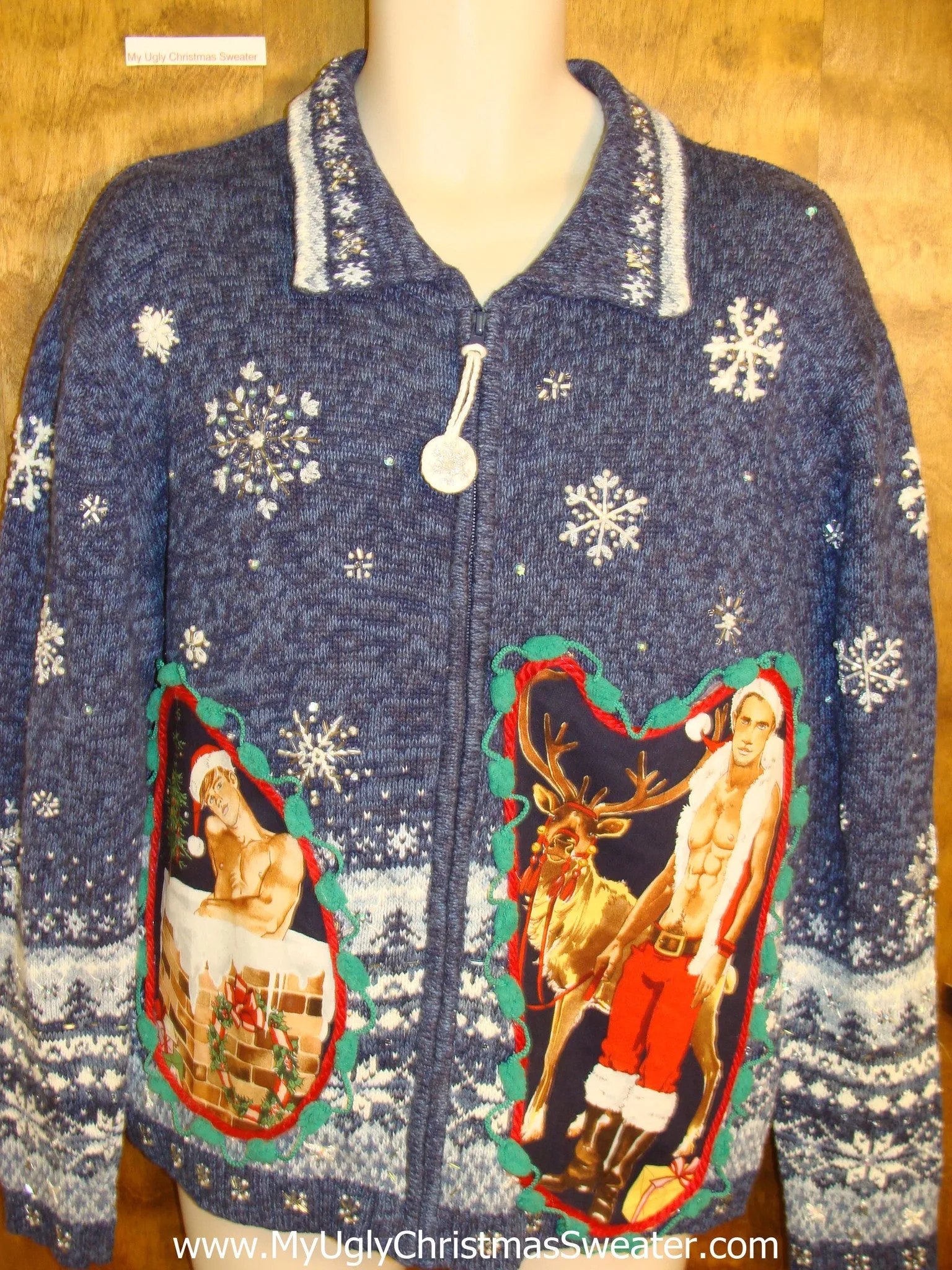 Blue Snowflakes and Hottie Guy Ugly Christmas Sweater