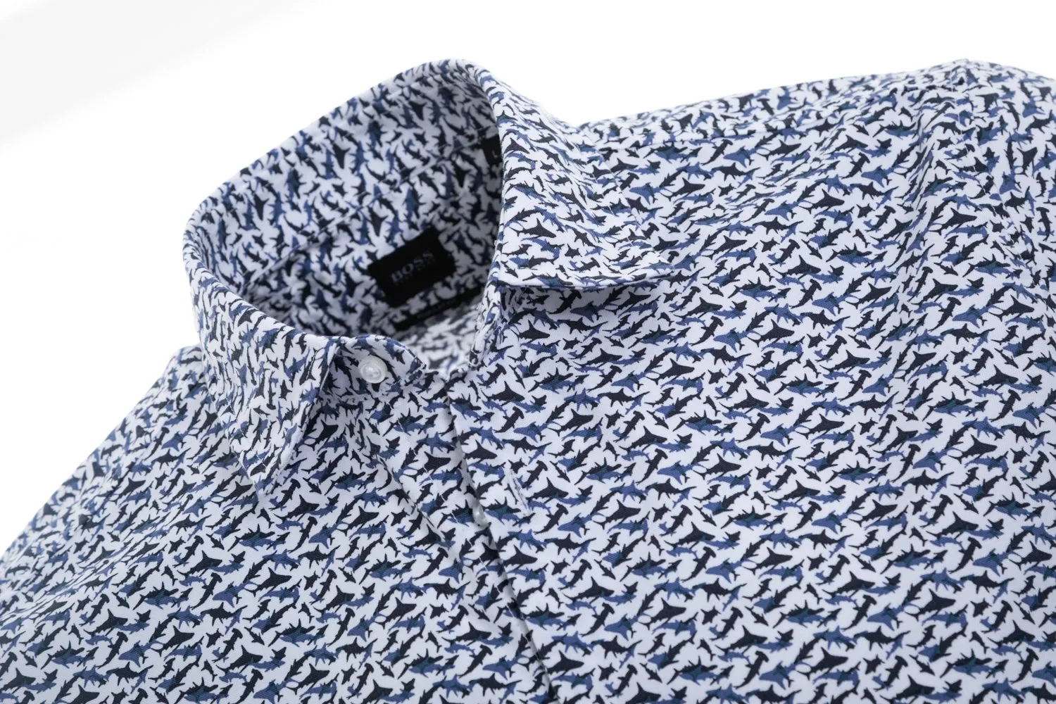 BOSS Rash Short Sleeve Shirt in White & Blue Print