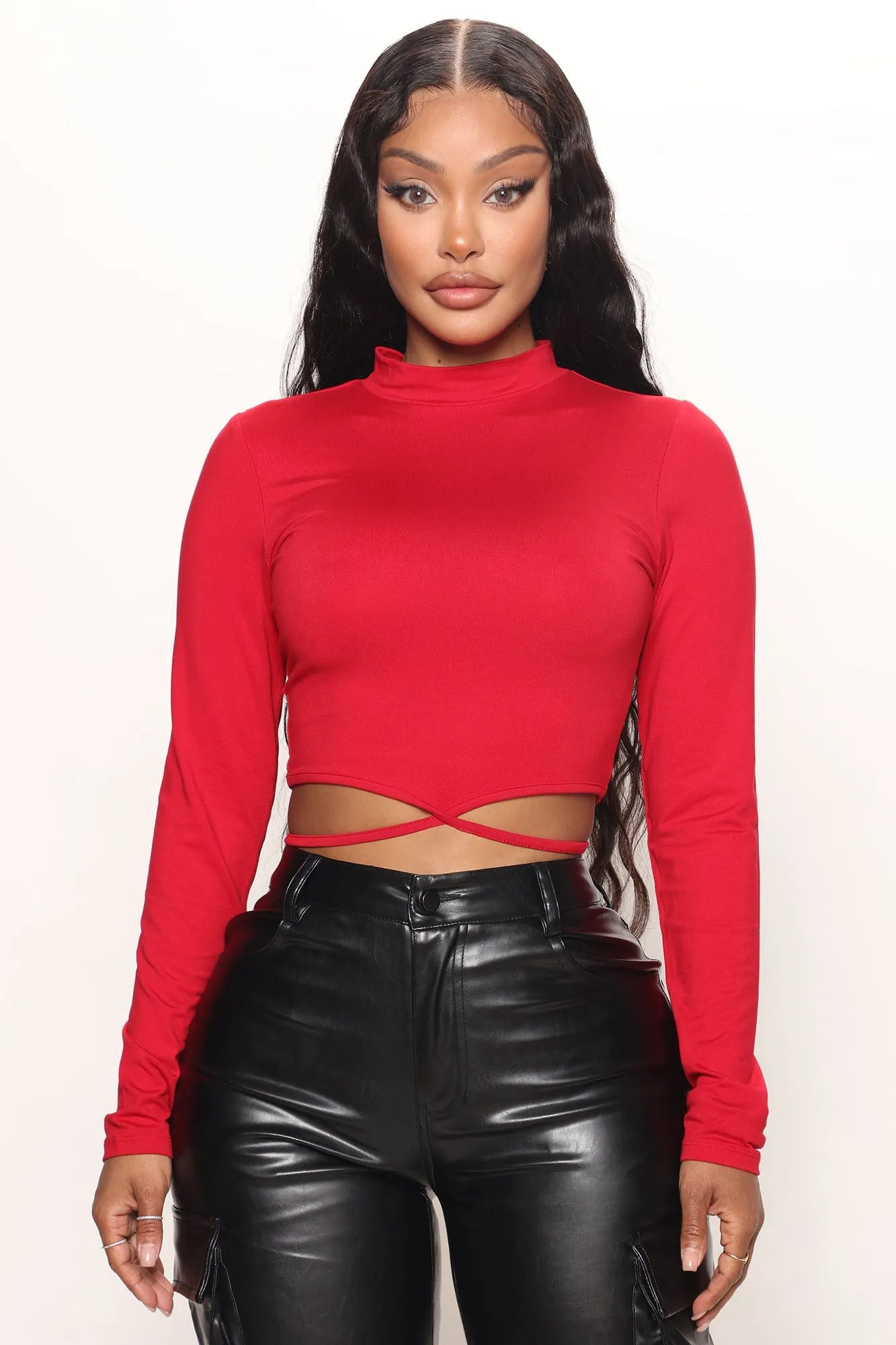 Christina Long Sleeve Crop Top - Red