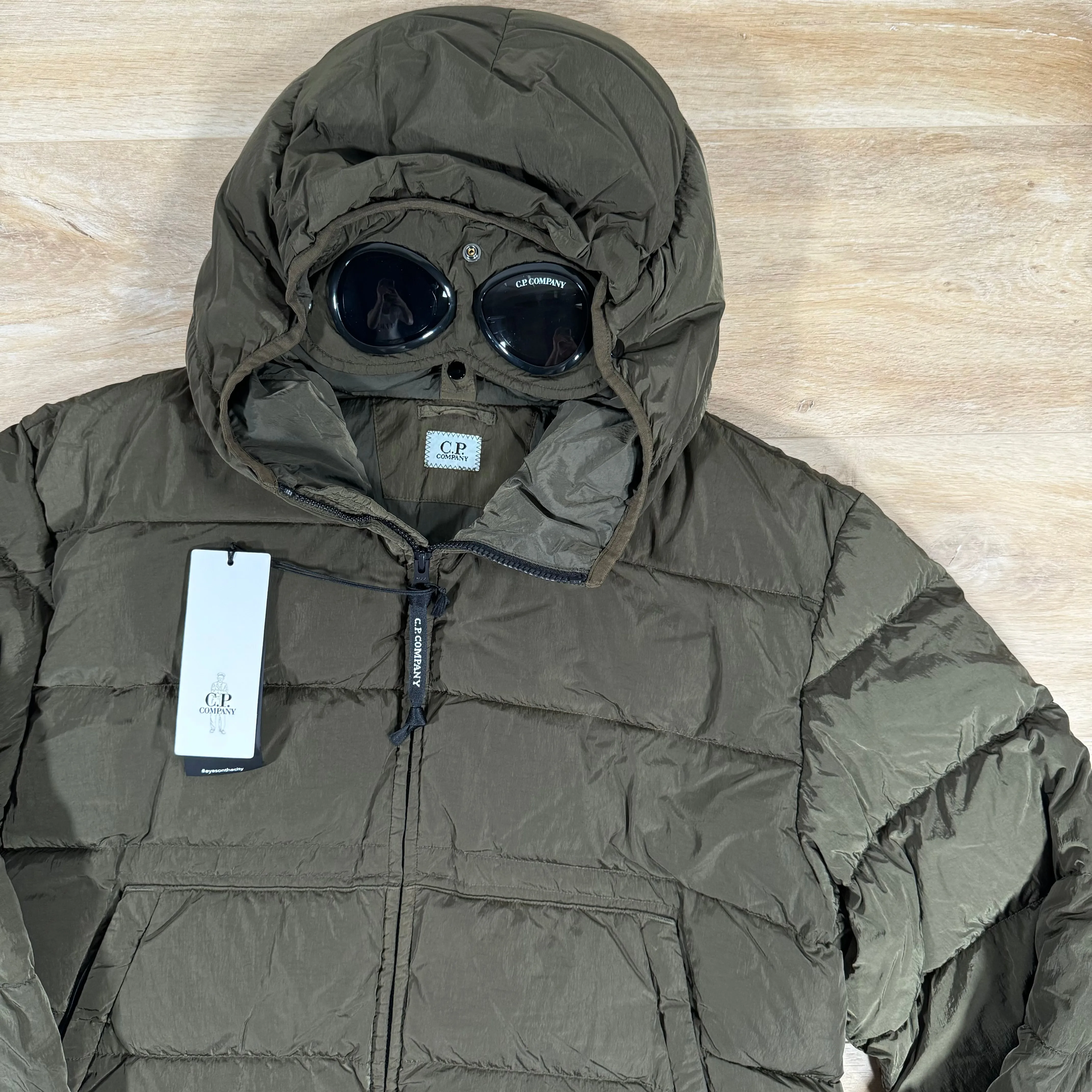 C.P. Company Chrome-R Goggle Down Jacket in Ivy Green