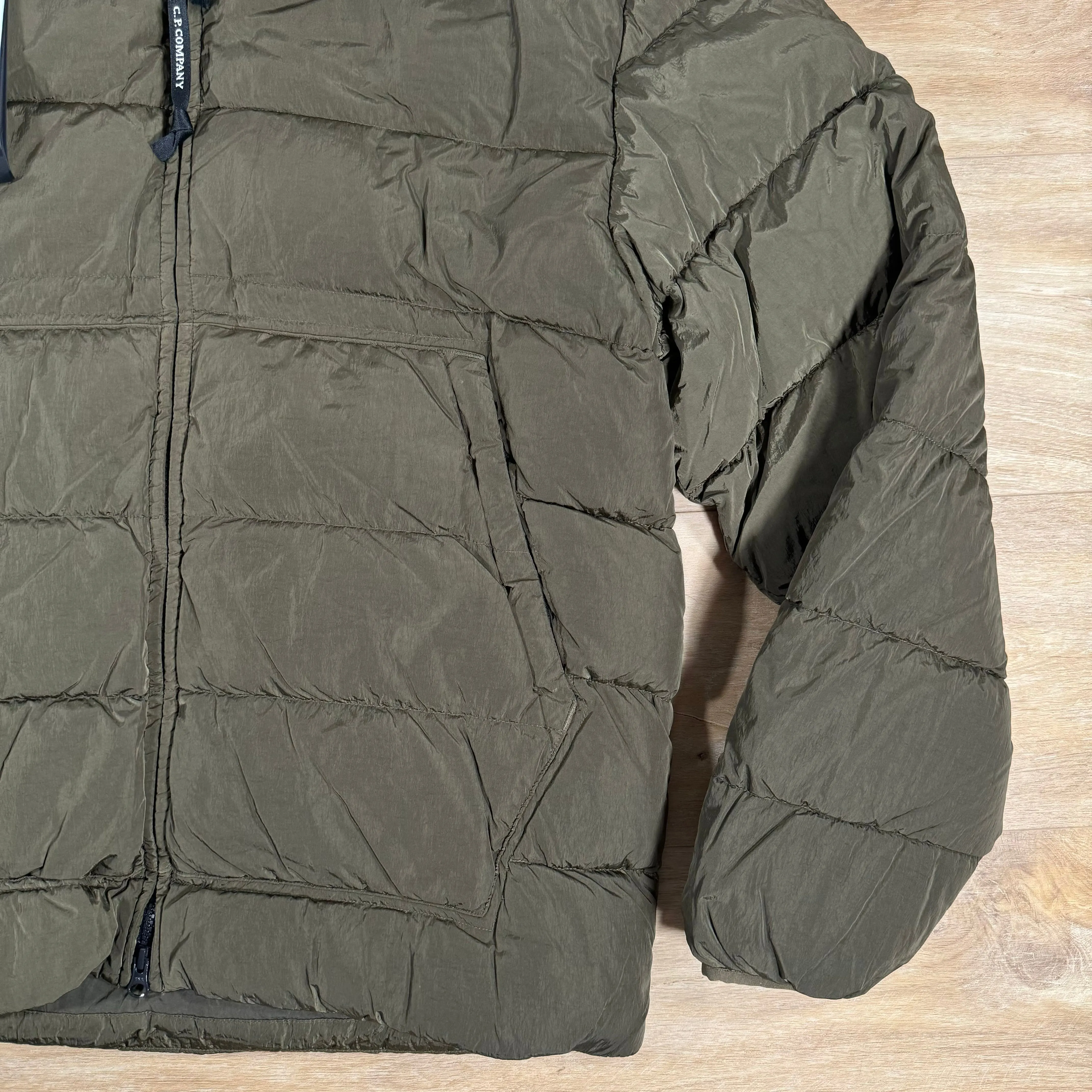 C.P. Company Chrome-R Goggle Down Jacket in Ivy Green