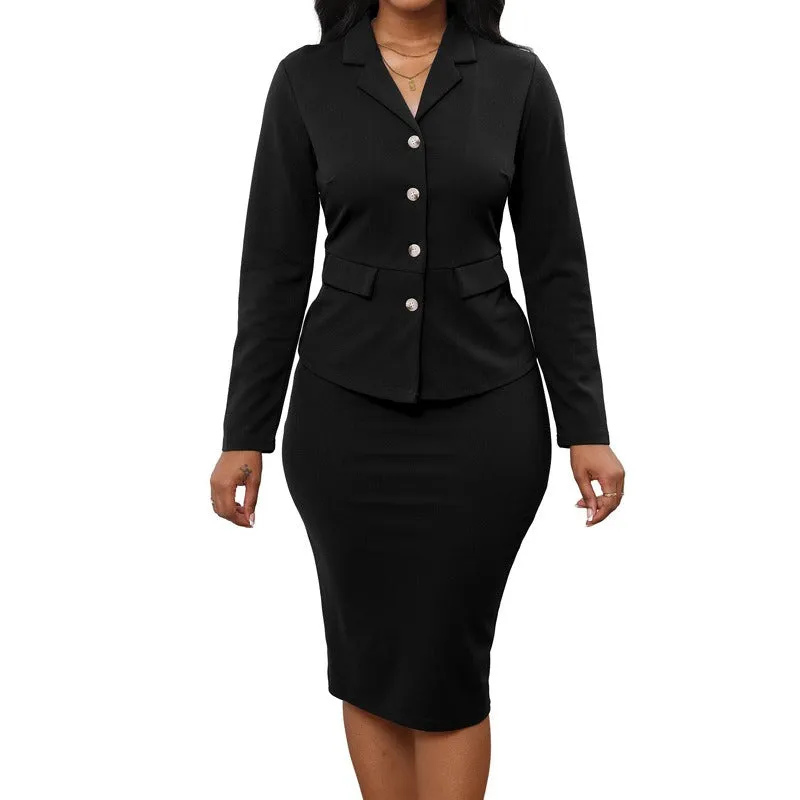 Elegant  Long Sleeved Blazer & Hip Hugging Skirt Suits