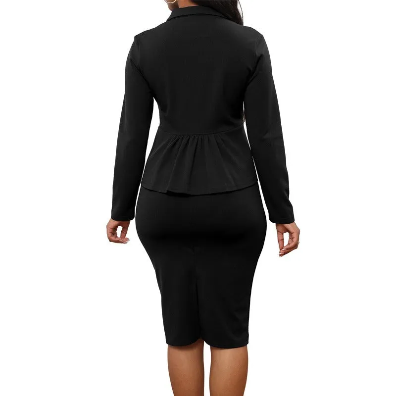 Elegant  Long Sleeved Blazer & Hip Hugging Skirt Suits