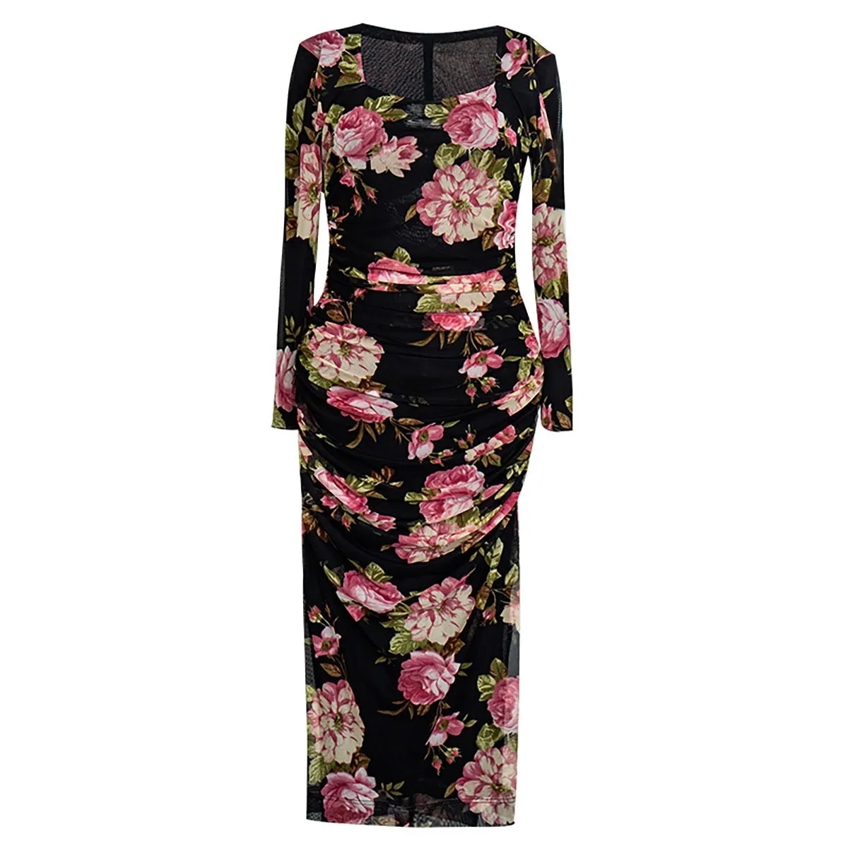 Floral Print Square Neck Long Dress