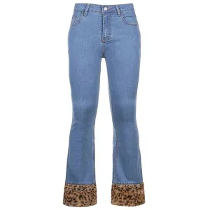 Fuzzy Leopard Trim Jeans