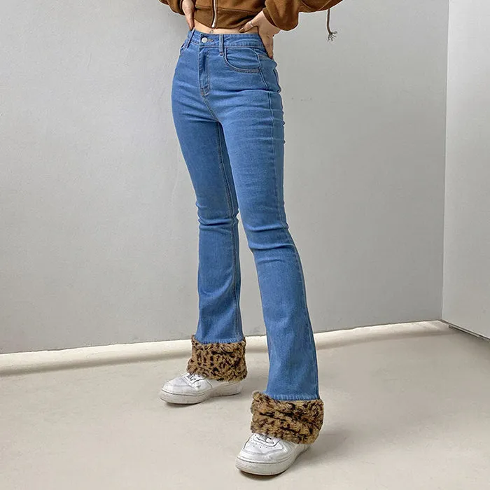 Fuzzy Leopard Trim Jeans