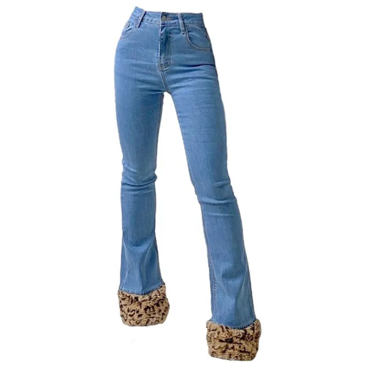 Fuzzy Leopard Trim Jeans