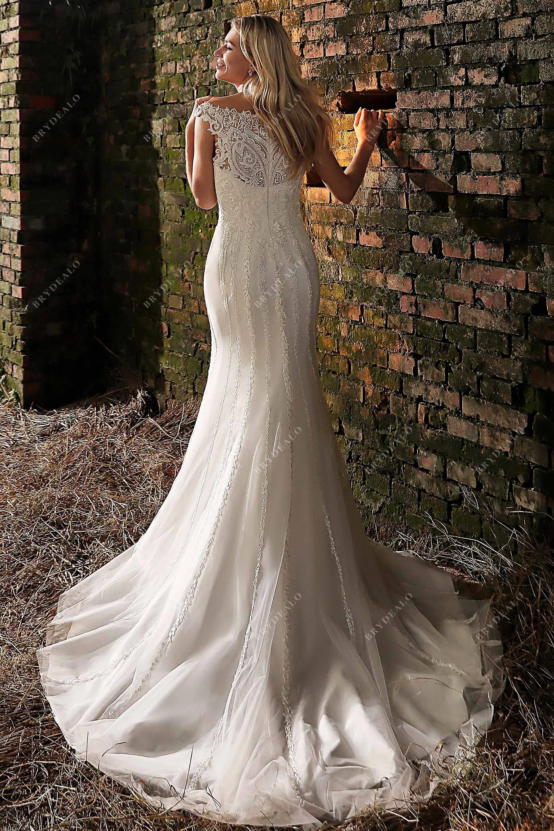 Graceful Off Shoulder Mermaid Designer Lace Wedding Gown