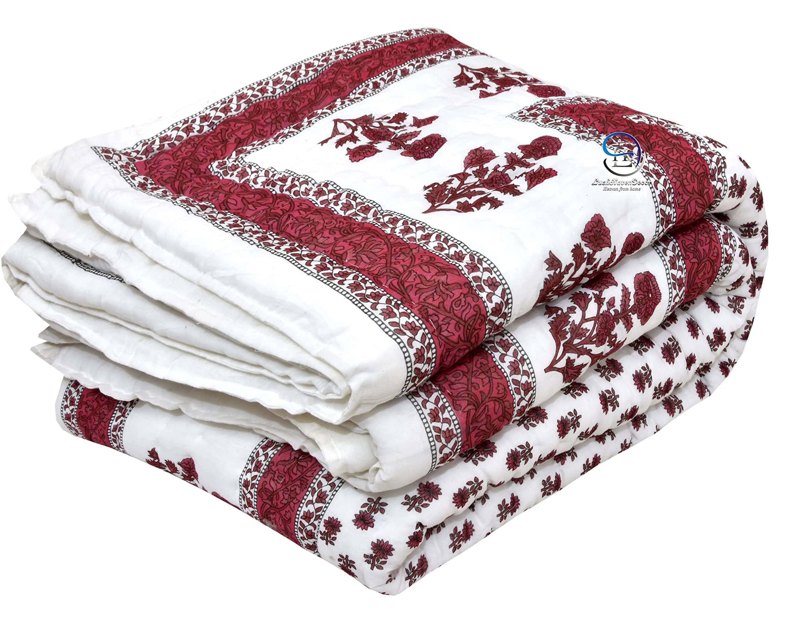 Hashirex Craft 240 TC Single Bed Cotton Jaipuri Razai Bed Blanket Ac Quilt for Winter and Summer Soft Rajasthani Traditional Rajai Cotton Comforter 90 x 60 inch Maroon