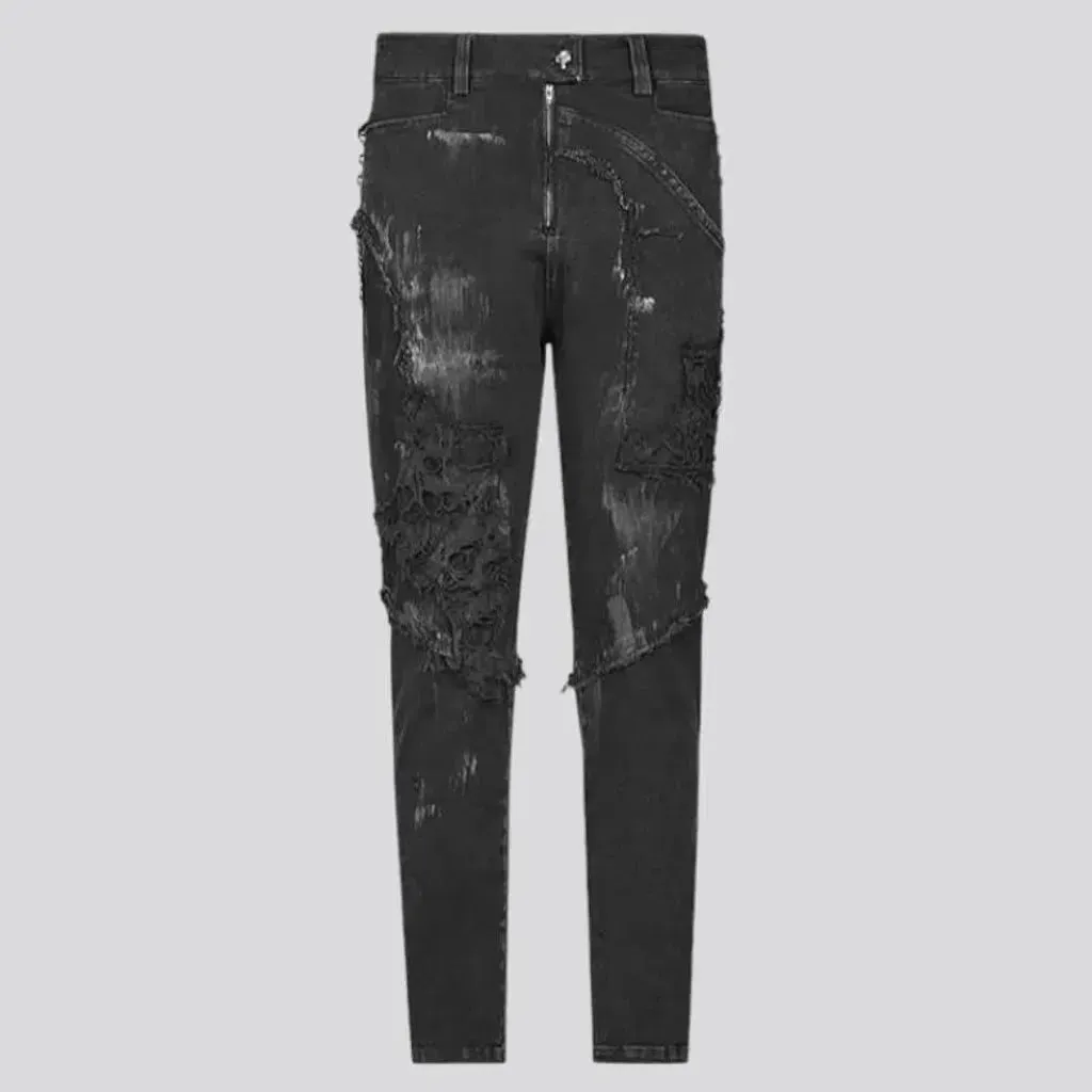 High-waist men's embellished jeans