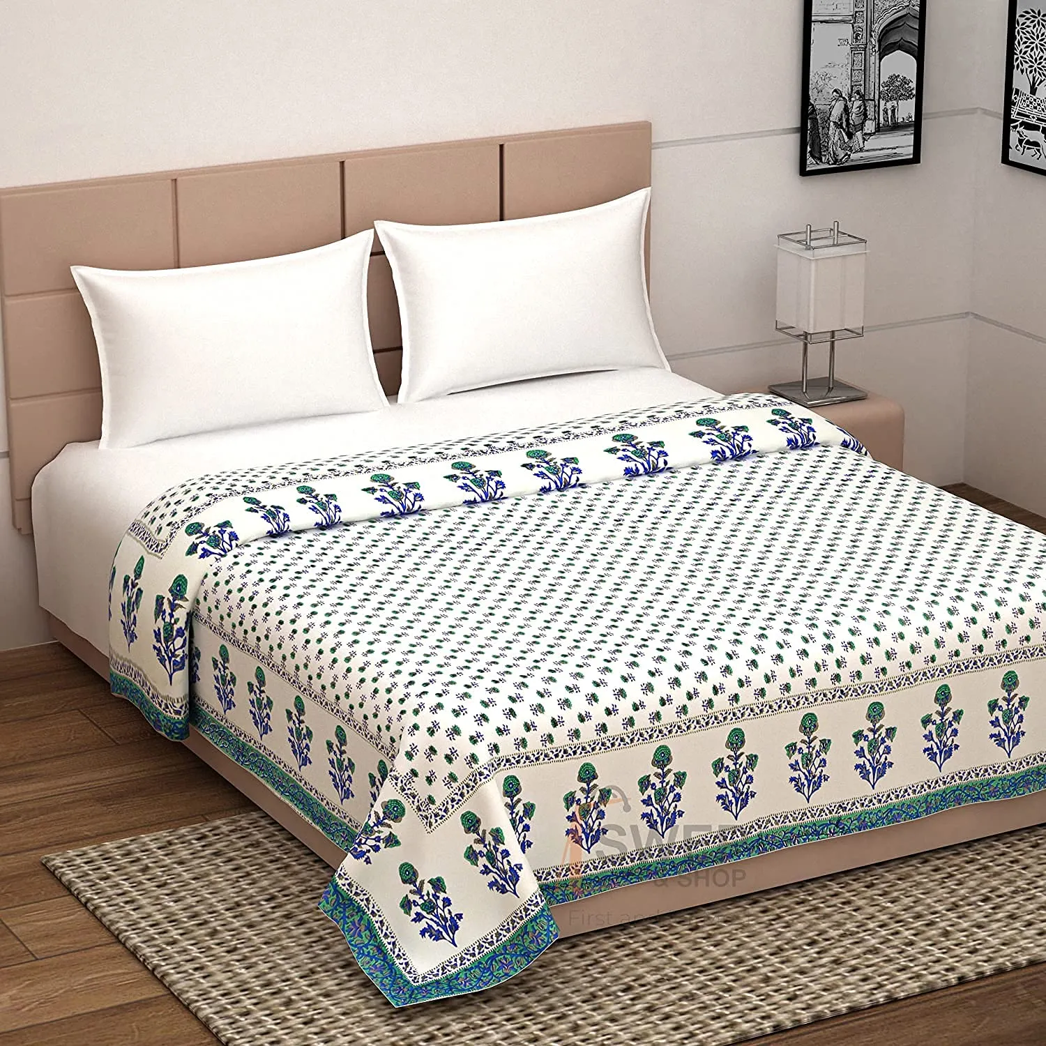 HOPEE SHOP Jaipuri Pure Cotton Razai Floral Printed Traditional Rajasthani Light Weight Quilt Single Bed Multi Color Rajai, Grey (55 x 85 inch) (A)