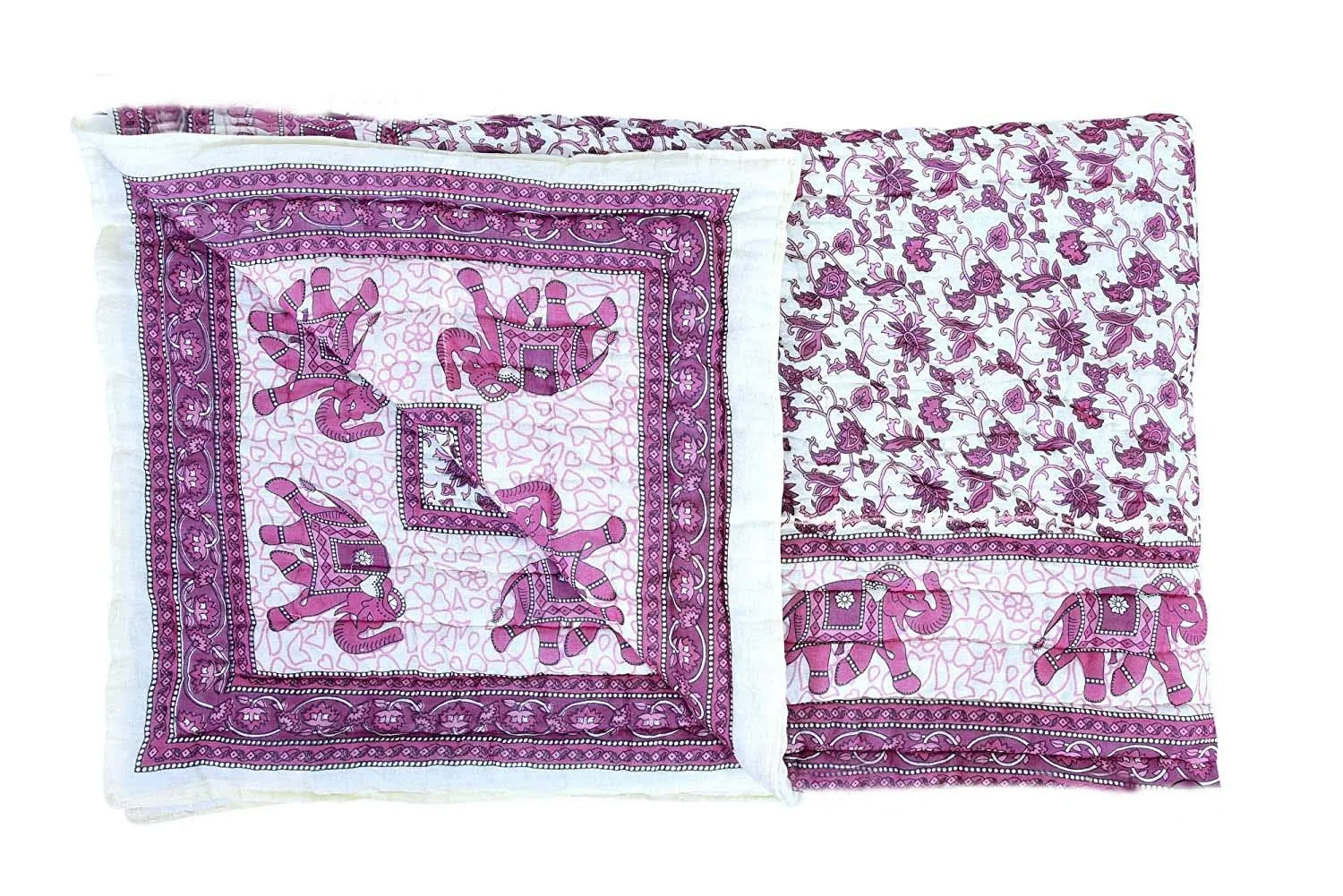 HOPEE SHOP Pure Cotton Jaipuri Razai Abstract Pink Color Single Bed Quilt Blanket Light Weight Rajai - 55X85 INCHES