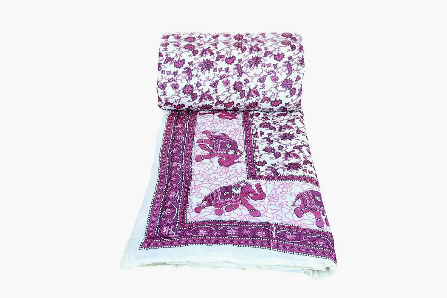 HOPEE SHOP Pure Cotton Jaipuri Razai Abstract Pink Color Single Bed Quilt Blanket Light Weight Rajai - 55X85 INCHES