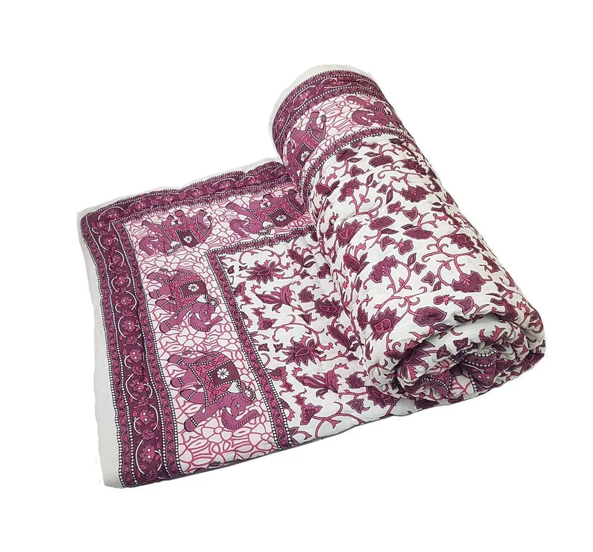 HOPEE SHOP Pure Cotton Jaipuri Razai Abstract Pink Color Single Bed Quilt Blanket Light Weight Rajai - 55X85 INCHES