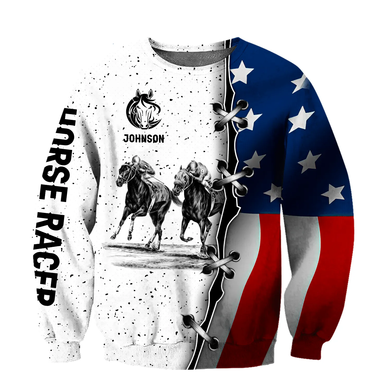 Horse Racing US Flag Sweatshirt Zip Hoodie Shirts For Men And Women