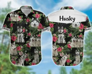 Husky Dog Aloha Hawaiian Shirt - Funny Husky Dog Pet Cute Hawaiian Shirt, Flowers Tropical Pattern Hawaiian Shirt For Men