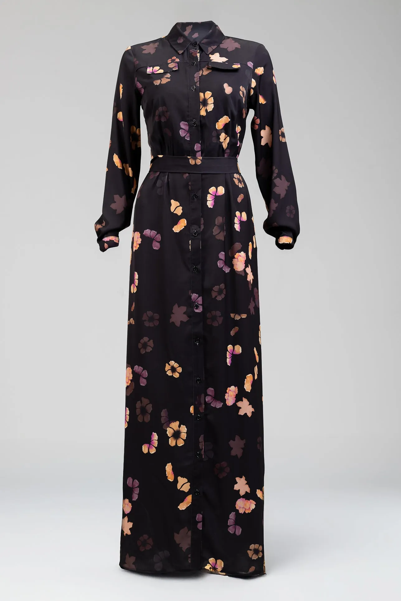 Jumana Emina Floral Modesty Dress in Crepe with Subtle Blossoms