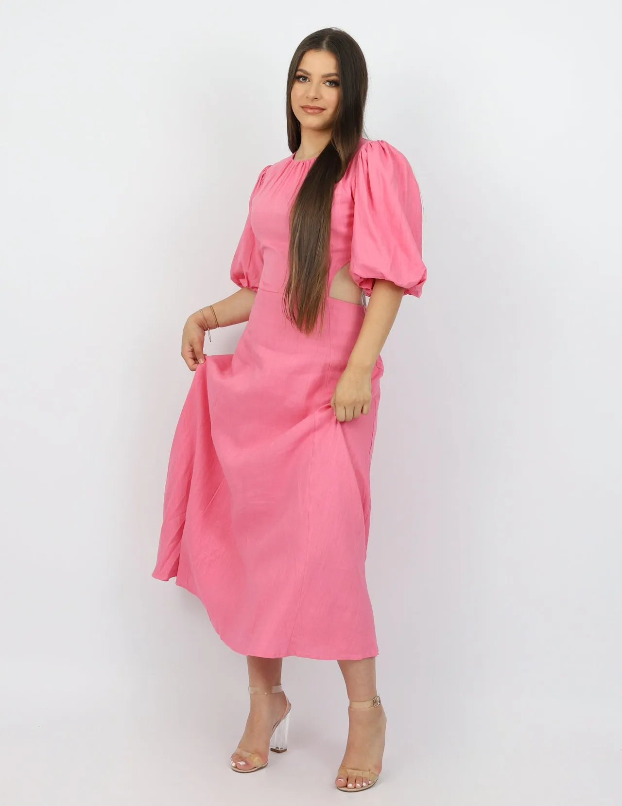 Linen Lantern Sleeve Dress