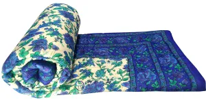 LushHavenDecor Rajasthani Light Weight Double Bed Soft Jaipuri Quilt/Razai Designer Blue mughal Floral Cotton Quilts Blankets for Home (Size 85X100 inch)