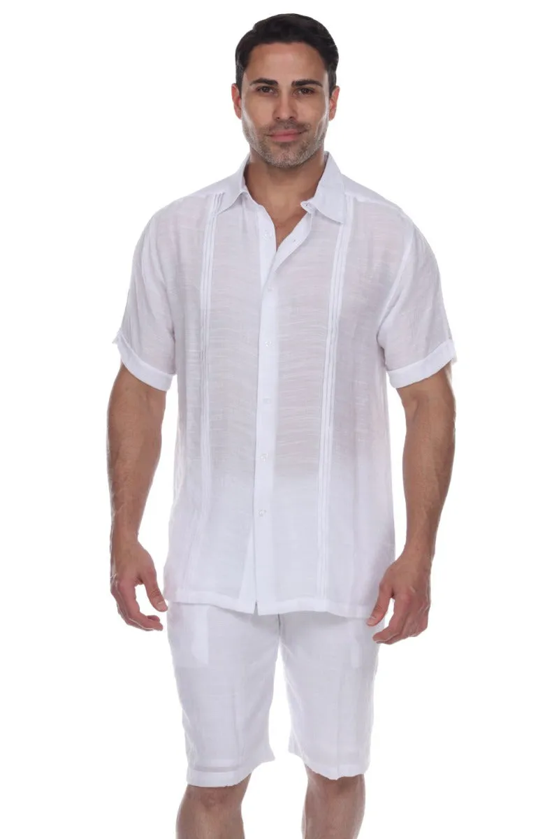 Men's Button Down Beachwear Short Sleeve Shirt with Pleating Design