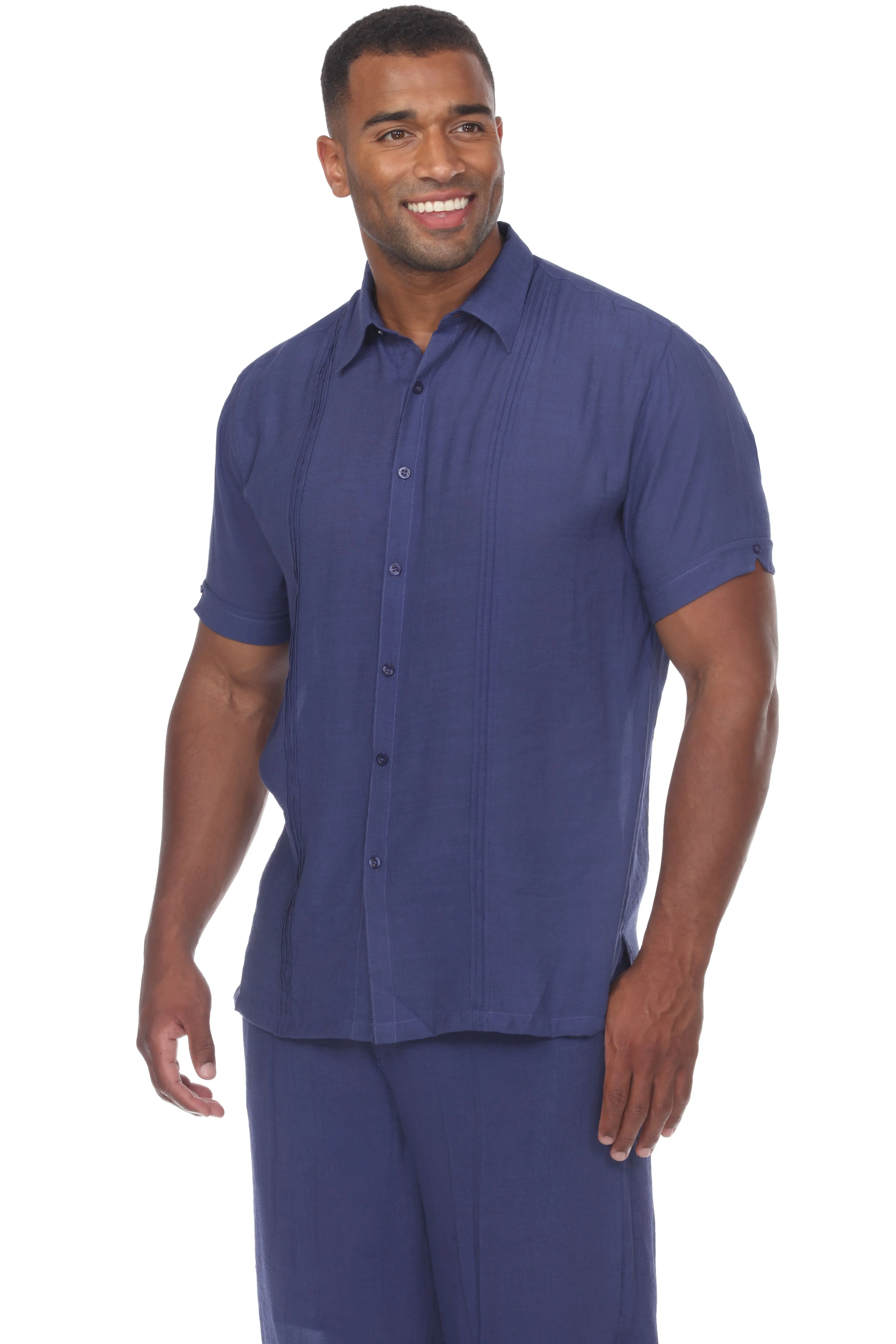 Men's Button Down Beachwear Short Sleeve Shirt with Pleating Design