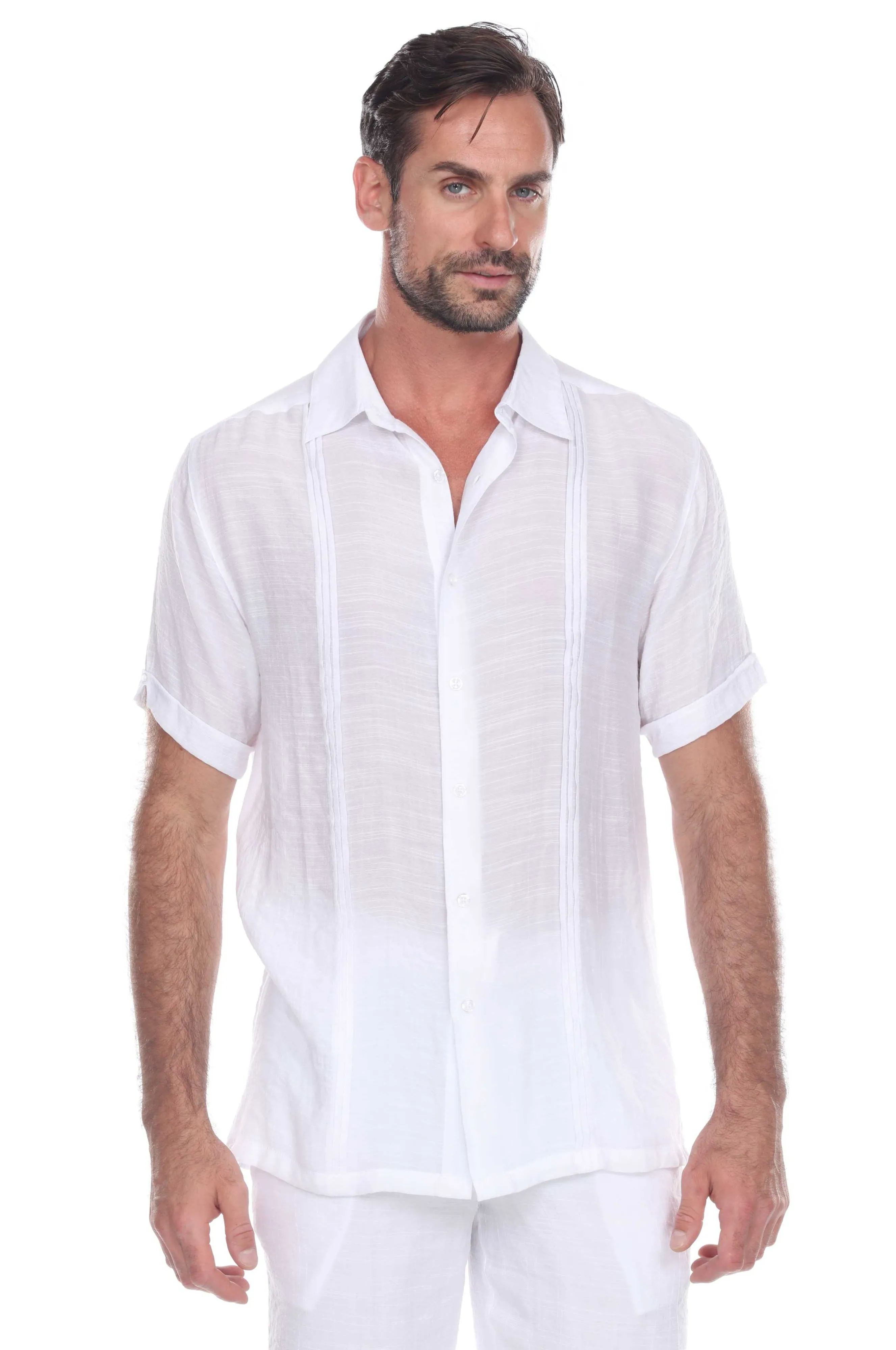 Men's Button Down Beachwear Short Sleeve Shirt with Pleating Design