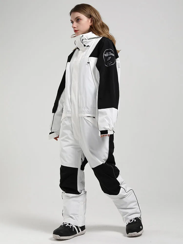 Men's White Ski Suitsuit One-Piece Snow Suit