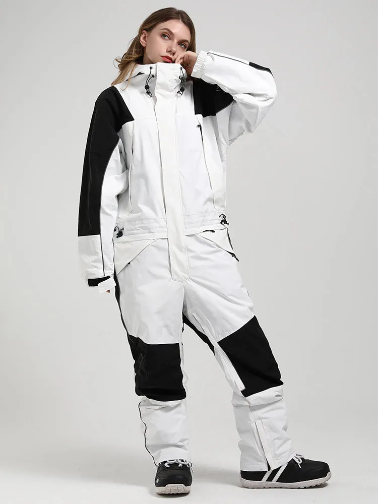 Men's White Ski Suitsuit One-Piece Snow Suit