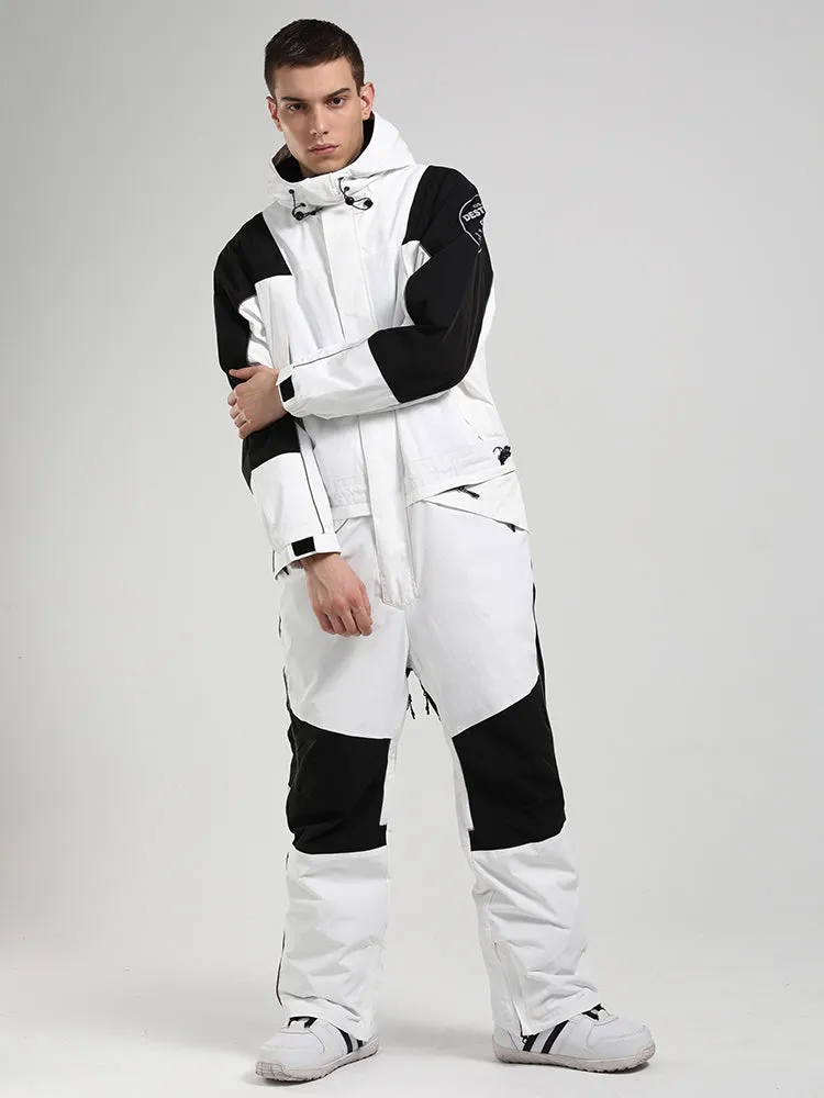 Men's White Ski Suitsuit One-Piece Snow Suit