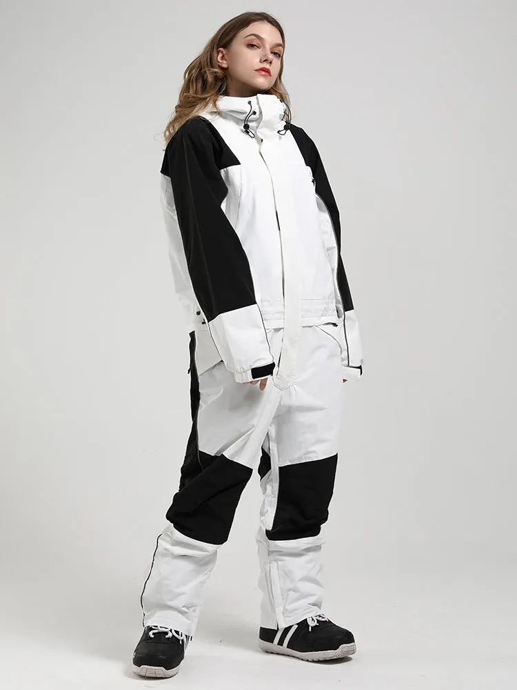 Men's White Ski Suitsuit One-Piece Snow Suit