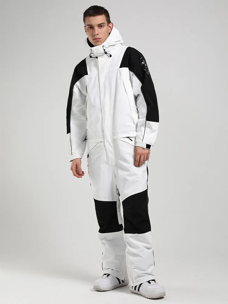 Men's White Ski Suitsuit One-Piece Snow Suit