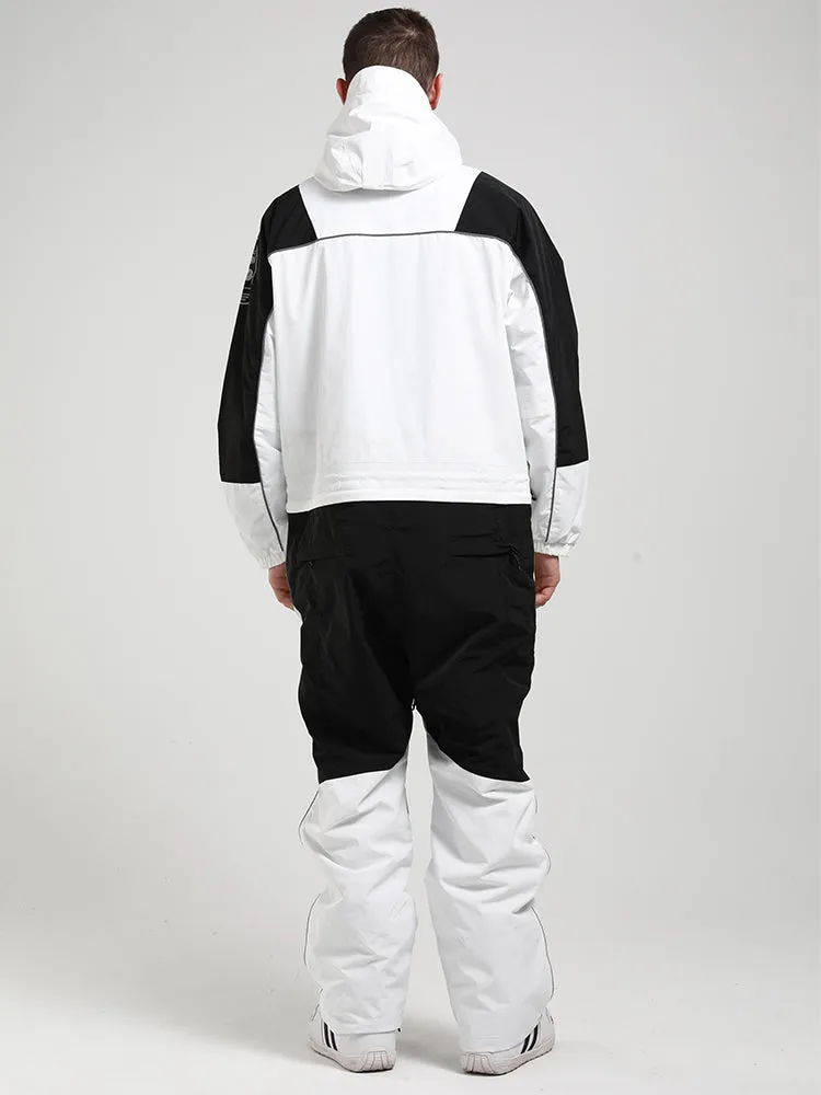 Men's White Ski Suitsuit One-Piece Snow Suit