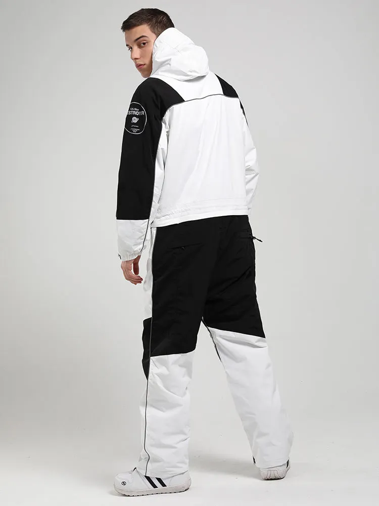 Men's White Ski Suitsuit One-Piece Snow Suit